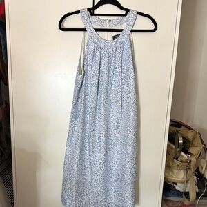 Vineyard Vines Kentucky Derby 100% Silk Blue & White Rose Print Dress Sz 12